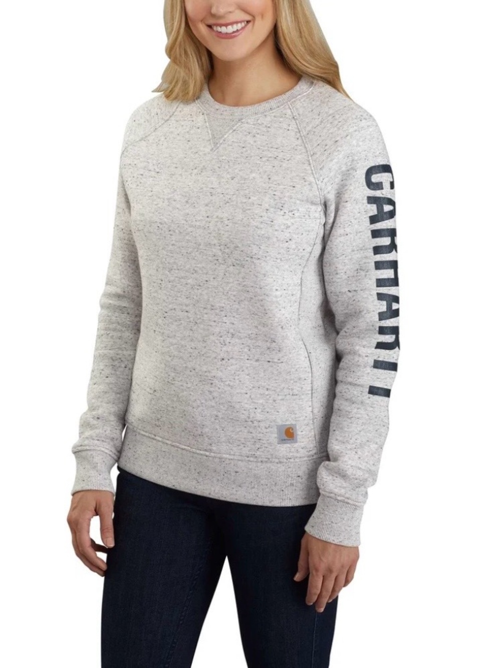 Carhartt Women’s Relaxed Fit Midweight Crewneck Block Logo Sleeve Sweatshirt XS